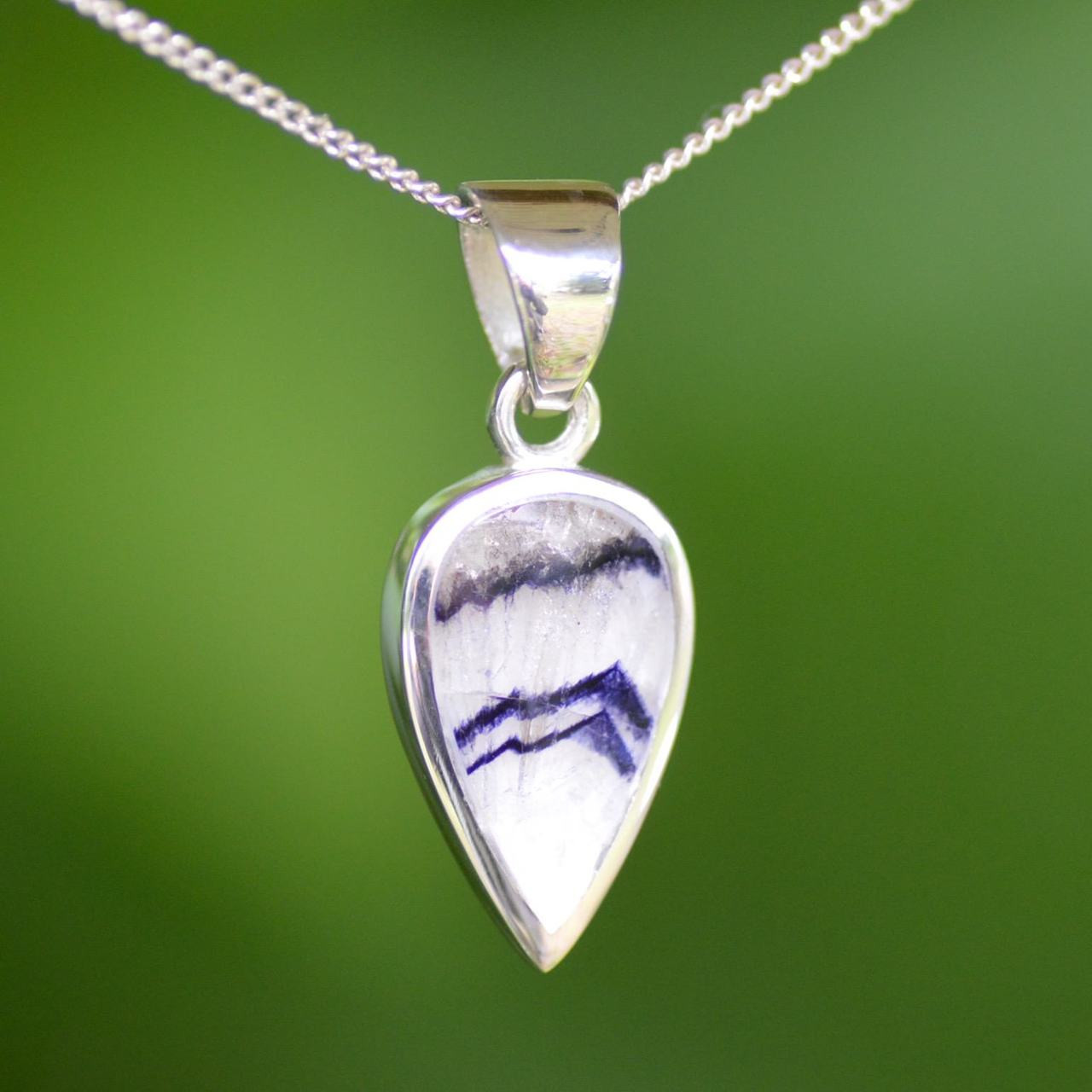 Sterling Silver Blue John Marcasite Thirteen Stone Twist Link Necklace N892  | Handmade Designer Jewellery